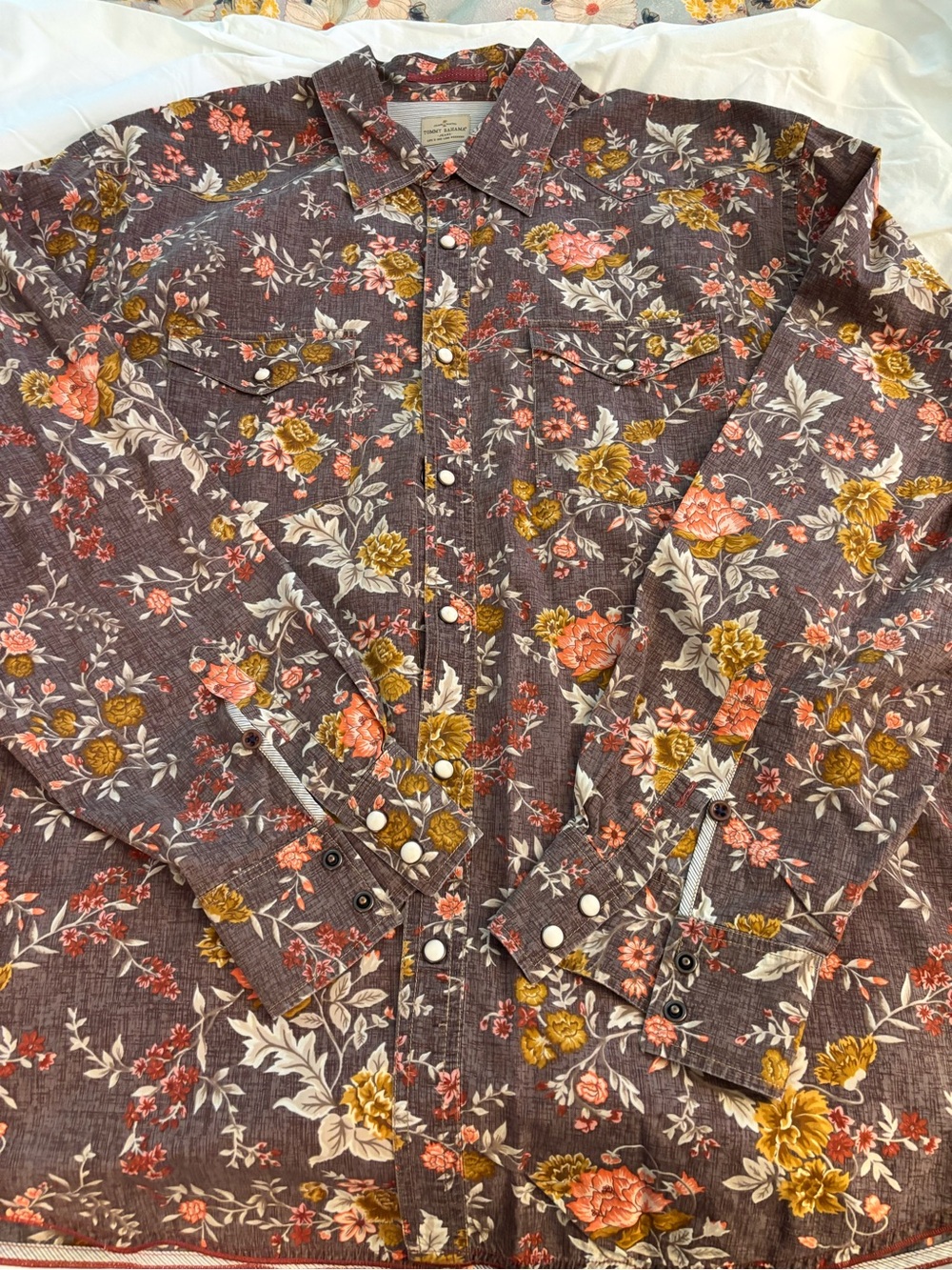 Tommy Bahama Floral Print Long-Sleeve Button-Up Shirt - Brown/Peach